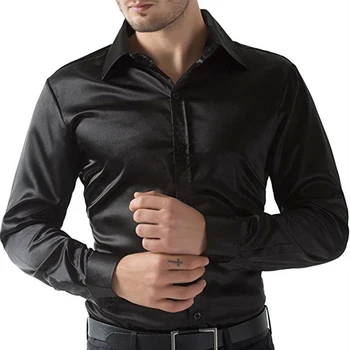 Мужская Официальная Рубашка, Однотонная Блузка с Отложным Воротником И длинным рукавом, Однобортная Блузка для Взрослых
