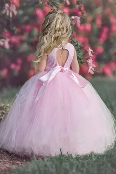 Розовое платье в цветочек с золотыми блестками и лентой-бабочкой для свадебной вечеринки, Дня рождения, Первого причастия