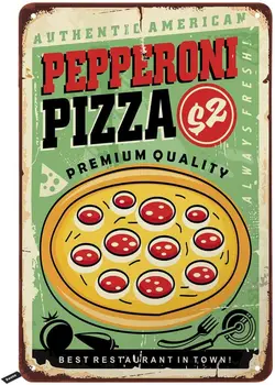 Жестяные вывески Swono American Pepperoni для пиццы, пиццерии быстрого питания Delicious Винтажная металлическая вывеска для мужских и женских баров,